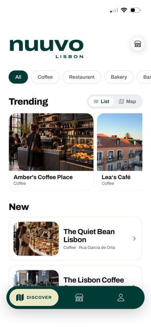 The nuuvo app showing trending and new places in Lisbon